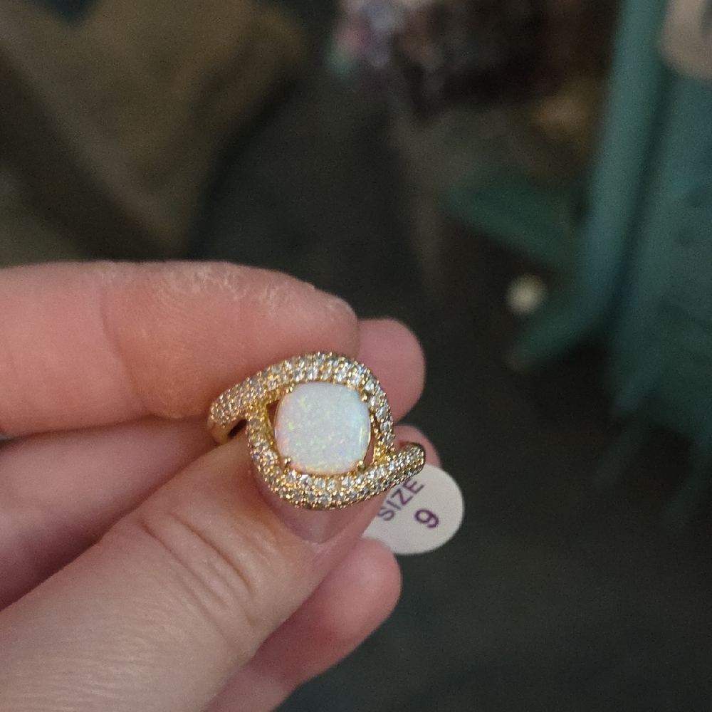 Elegant Gold and White Opal Ring By Bomb Party Size 9